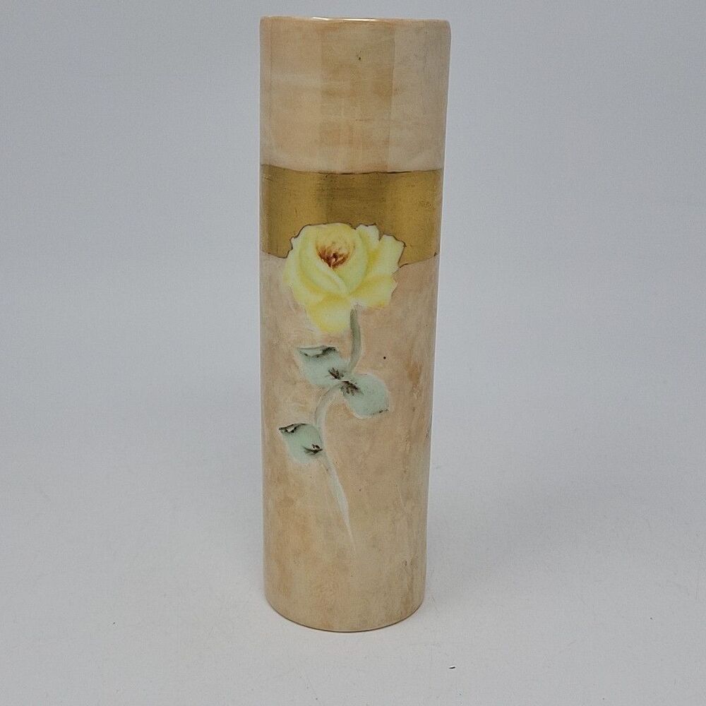 Porcelain O. & E.G. Royal Austria Vase " Yellow Rose" 6.5" Gilded Signed 1625